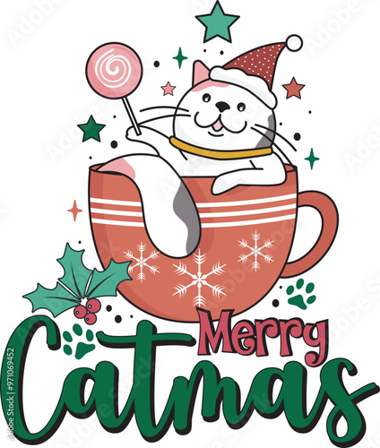 Merry Catmas Cute Christmas Cat Lover Mom T Shirt for Women photo