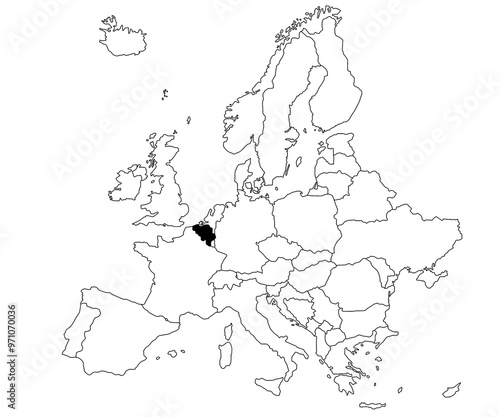 Wallpaper Mural Map of Belgium Country in Europe continent on white background. single Country map highlighted by black colour on Europe map. European Continent, EU Torontodigital.ca