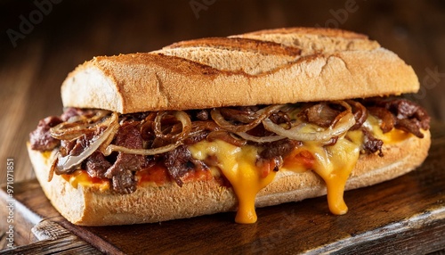 Delicious Cheesesteak Sandwich with Grilled Onions and Melted Cheese