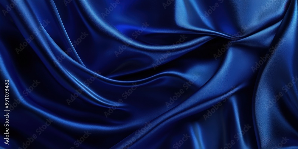 Obraz premium Elegant blue satin fabric with smooth, flowing folds, creating a luxurious and stylish background perfect for high-end product designs, fashion branding, or premium visual presentations that evoke sop