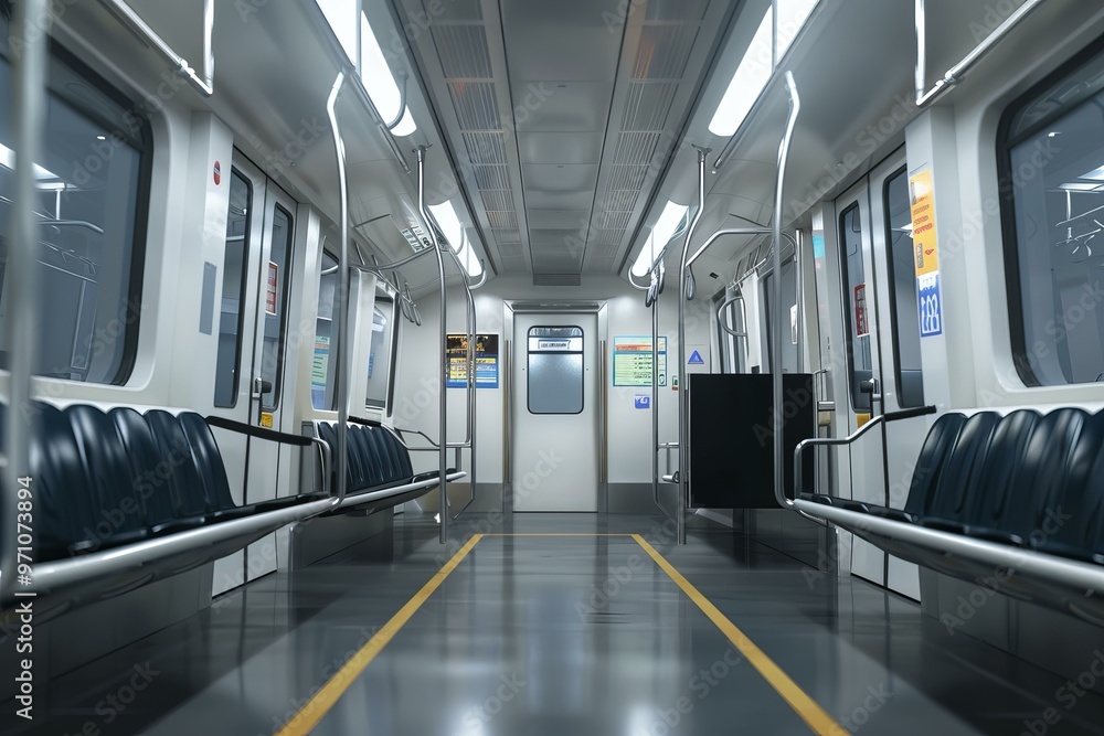 Obraz premium Empty subway car is waiting with open doors, ready for passengers to board