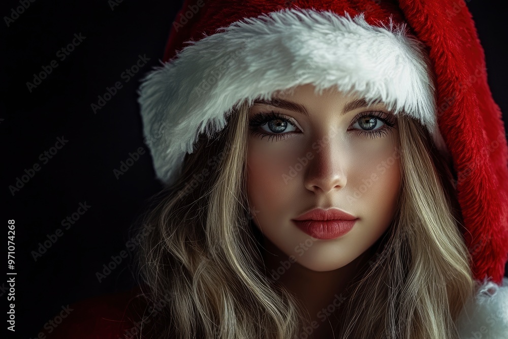 Beautiful sexy girl wearing santa claus clothes on black background. Female Santa Claus with generative ai Beautiful sexy girl wearing santa claus clothes on black background. Female Santa Claus with generative ai