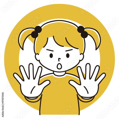 禁止マークと身体の前に手を突き出す女の子のイラスト