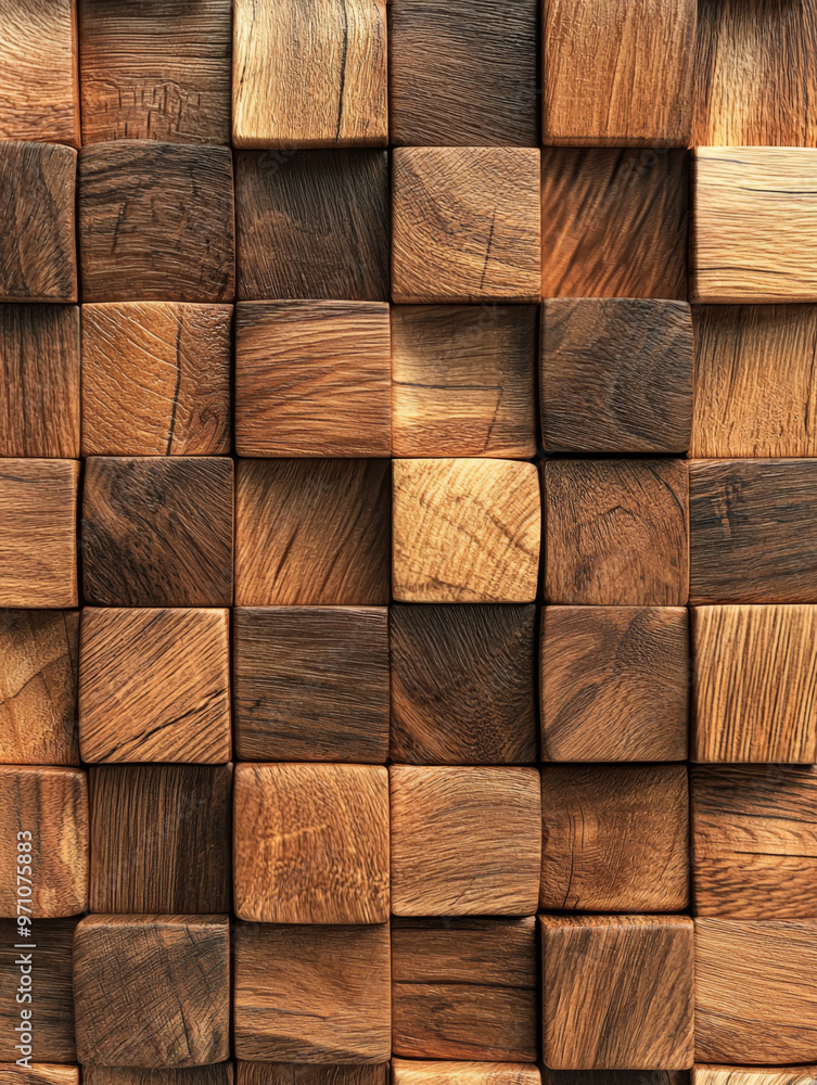 A wooden wall with a pattern of squares A wooden wall with a pattern of squares