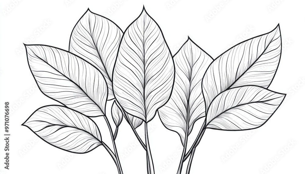 Line art illustration featuring a cartoon style leaf design Line art illustration featuring a cartoon style leaf design