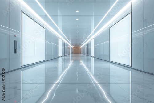 Wallpaper Mural White Empty Glass Screens in Minimalist All-White Room Torontodigital.ca