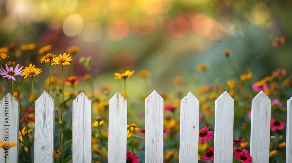 Picket Fence with Wildflowers. Picket Fence with Wildflowers.