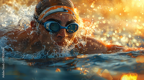 Water Sport Swimmer Close-up Realistic Image