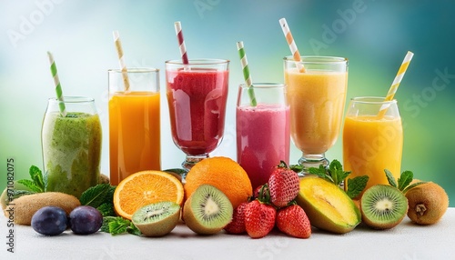 Various Fruits Smoothie in Glass, Colorful and Nutritious Blend of Fresh Ingredients Perfect for Healthy Living and Refreshing Beverages