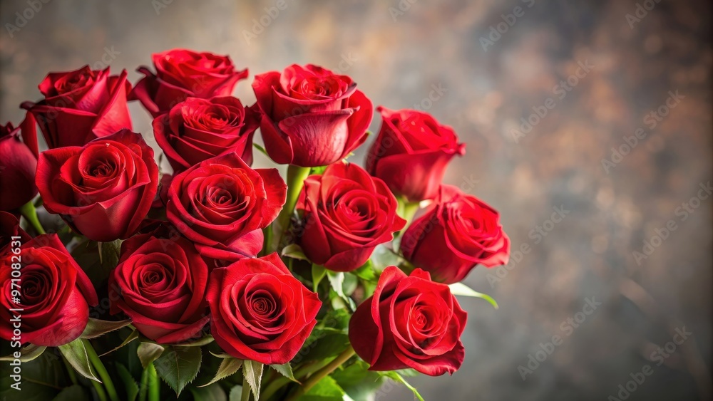 Fototapeta premium A beautiful bouquet of freshly picked red roses , romance, love, Valentine's Day, flowers, celebration, gift, passion