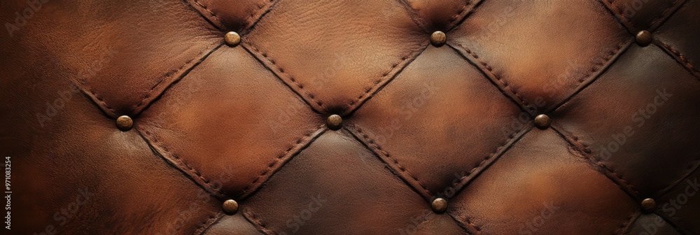 Fototapeta premium rich brown leather with visible stitching details, perfect for backgrounds, product mockups, or designs that require a luxurious, vintage, or rugged aesthetic in fashion