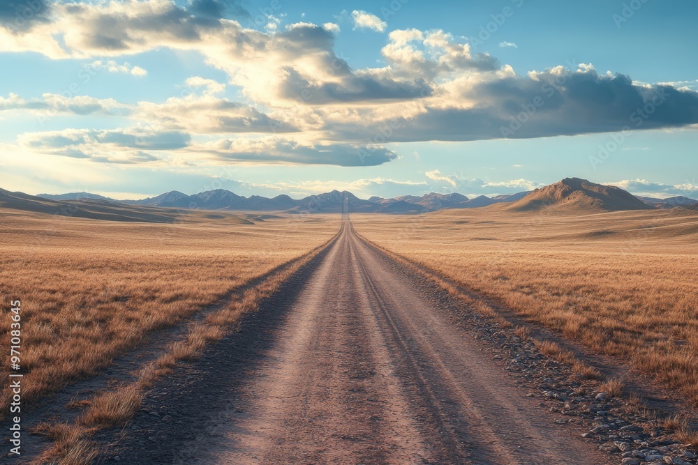 Fototapeta premium The end of the paved road in the steppes of Mongolia.