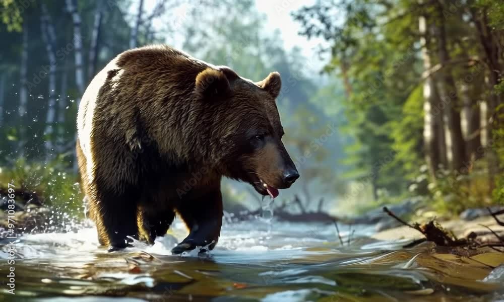 Powerful bear catching fish in a river, hyperrealistic Video Powerful bear catching fish in a river, hyperrealistic Video