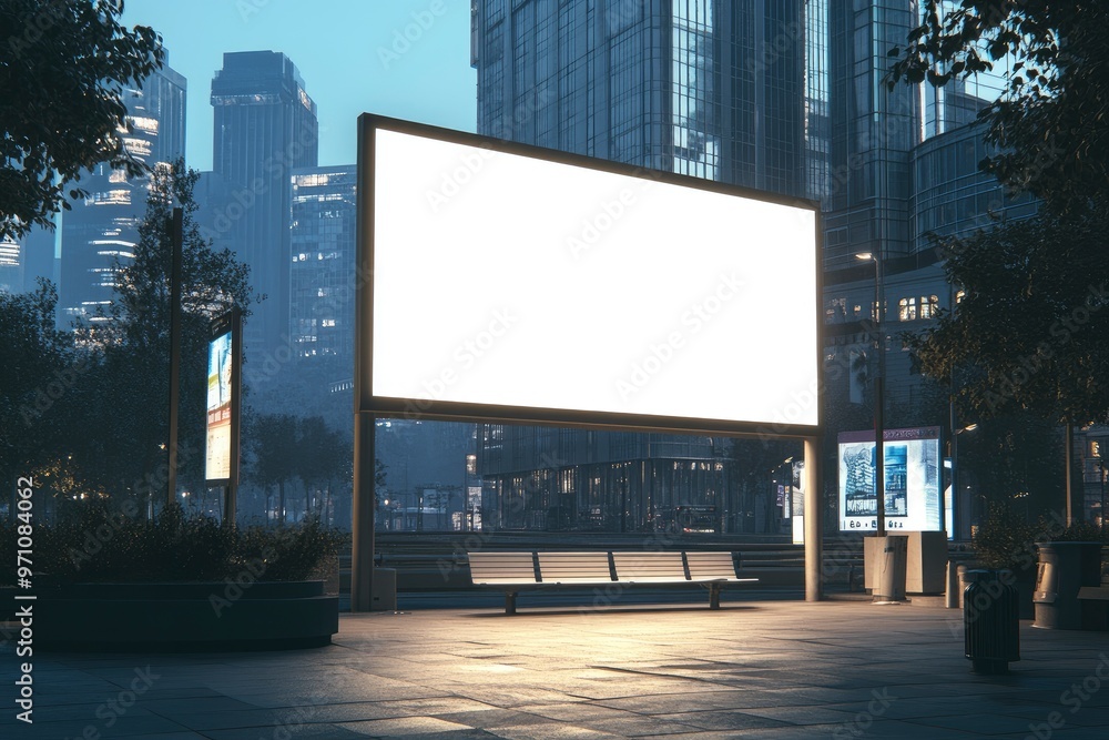 Blank billboard at the bus stand in the city 3D illustration Big blank billboard white LED screen with generative ai Blank billboard at the bus stand in the city 3D illustration Big blank billboard white LED screen with generative ai