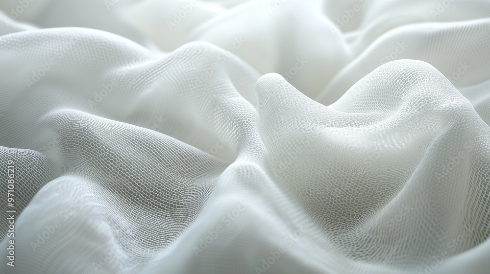 Abstract Waves of White Fabric with Subtle Mesh Texture Abstract Waves of White Fabric with Subtle Mesh Texture