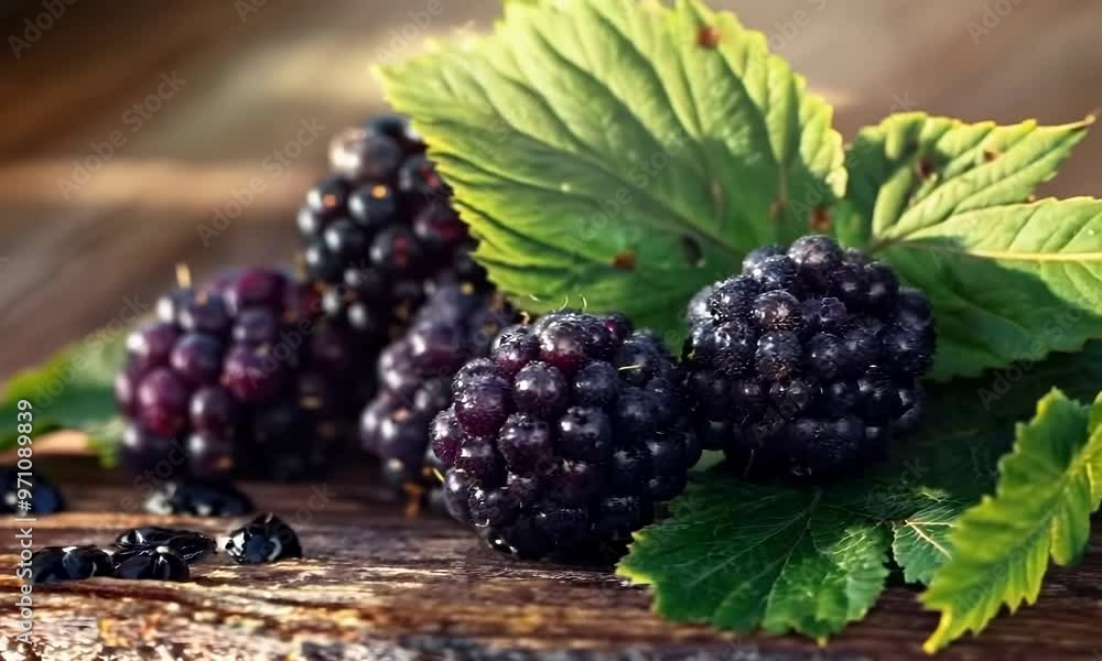 Plump blackberries on a wooden surface, hyperrealistic Video Plump blackberries on a wooden surface, hyperrealistic Video