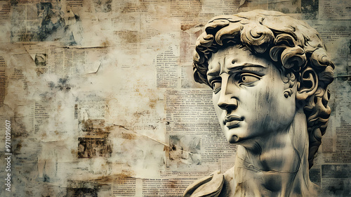 Wallpaper Mural Abstract david statue with grunge and newspaper background. Renaissance. Illustration Torontodigital.ca