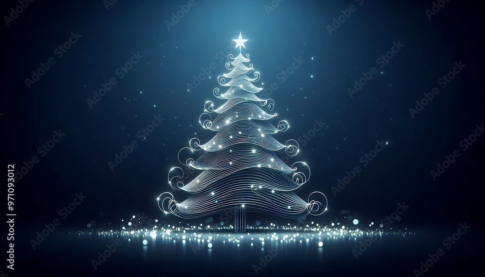 Glowing wire Christmas tree with star on top against a dark background. Festive holiday decoration for Christmas and New Year designs Glowing wire Christmas tree with star on top against a dark background. Festive holiday decoration for Christmas and New Year designs