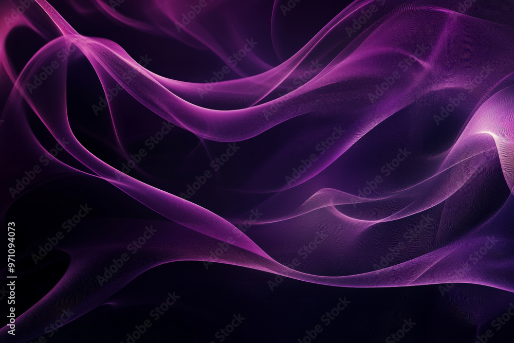 Obraz premium A black background with elegant, curving lines that cast faint, wispy shadows. The lines are in a gradient of dark purple, creating a mysterious, flowing pattern that adds a subtle pop of color and