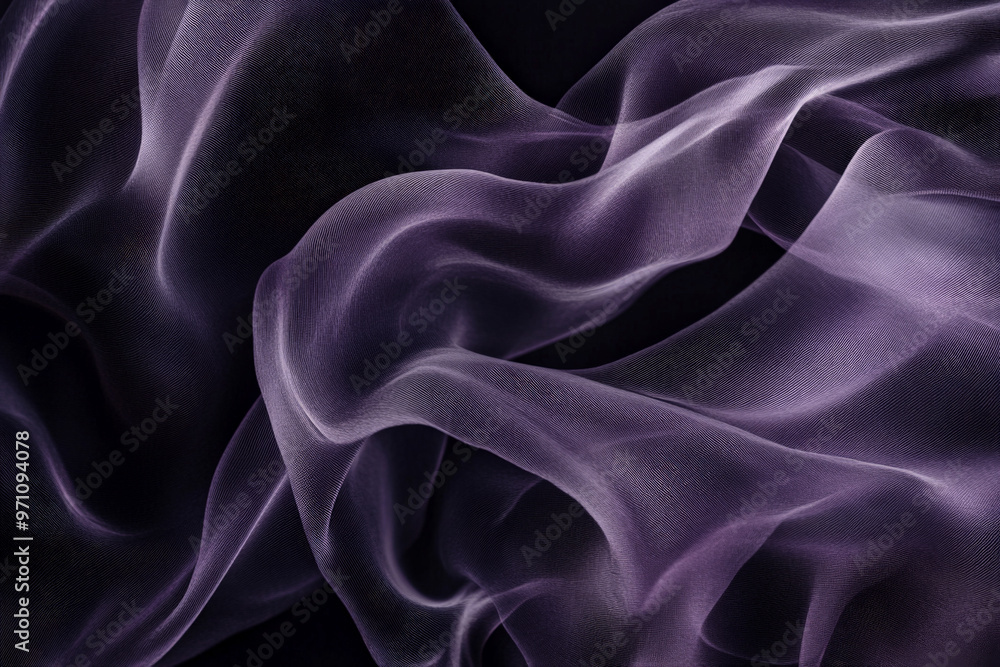 Obraz premium A black background with elegant, curving lines that cast faint, wispy shadows. The lines are in a gradient of dark purple, creating a mysterious, flowing pattern that adds a subtle pop of color and