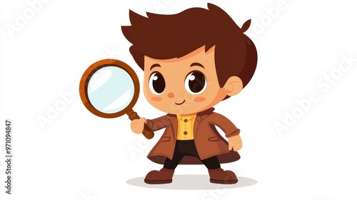 Fototapeta kuchenna Hand drawn detective holding magnifying glass isolated on white.