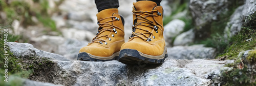 Hiking boots on a mountain trail photo