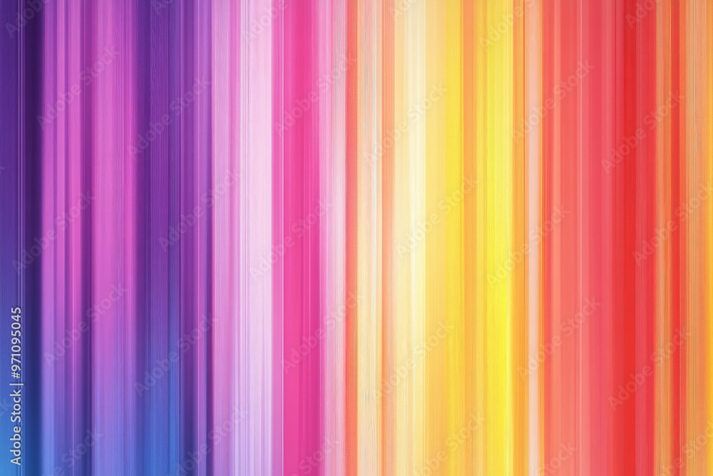 A bright, colorful background with vertical stripes in a rainbow of hues, from red to violet. The stripes are slightly blurred, creating a soft, dreamy effect that adds a whimsical touch to the design