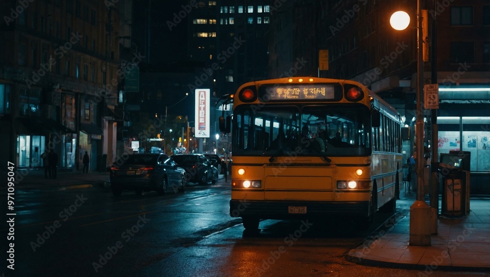 Nighttime bus stop in the city. Nighttime bus stop in the city.