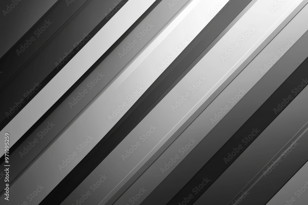 Fototapeta premium A chic, modern background with diagonal stripes in monochrome shades of grey, from light silver to deep charcoal. The gradient effect adds depth and dimension, creating a sophisticated, minimalist