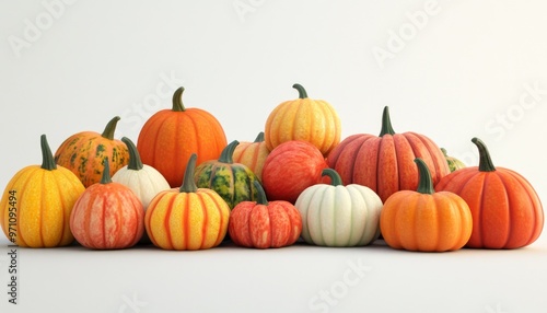 Pumpkins Stacked for Fall Decoration on a Clean White Background with Minimalist Style