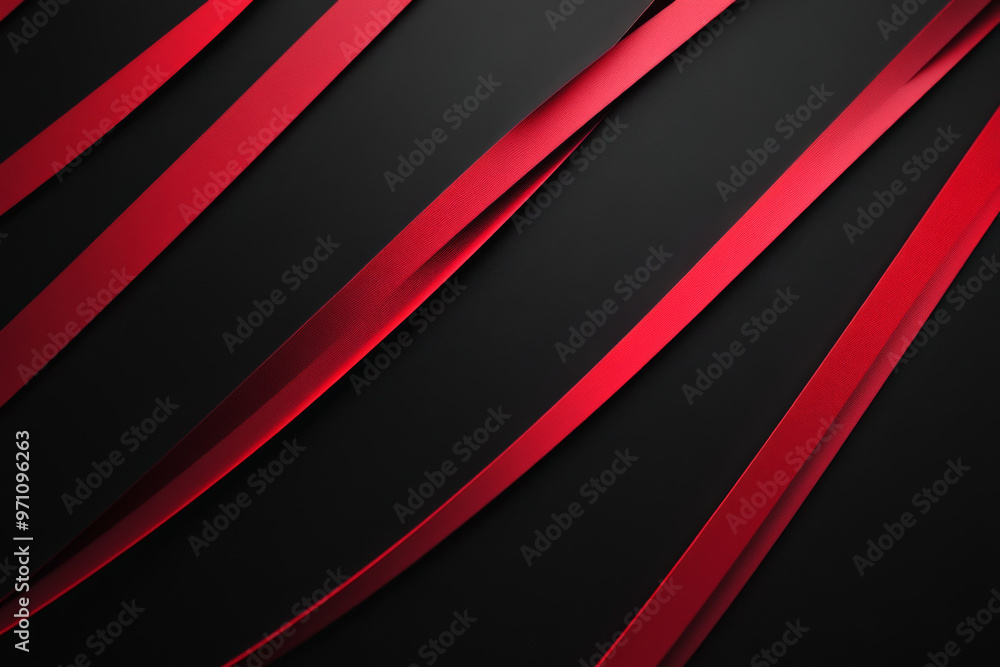Fototapeta premium A dark black background with thin, bright red stripes forming an intricate, crisscrossing pattern. The stripes are sharp and vivid, creating a striking contrast against the deep black, giving the