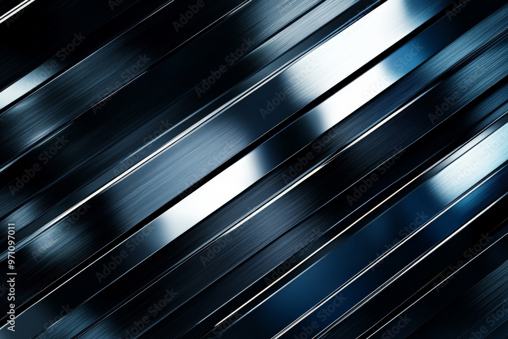 A futuristic background with thin, metallic stripes in chrome, silver, and deep blue, set against a dark background. The high-tech design exudes a sleek and modern aesthetic, with a hint of industrial A futuristic background with thin, metallic stripes in chrome, silver, and deep blue, set against a dark background. The high-tech design exudes a sleek and modern aesthetic, with a hint of industrial