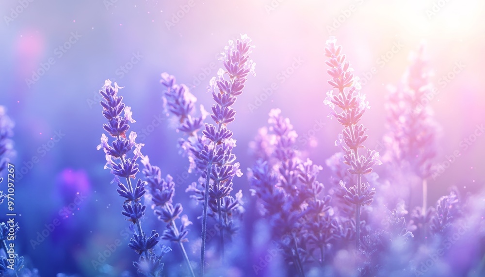 Celestial Garden with Dreamy Lavender Blooms Soft Pink Light Celestial Garden with Dreamy Lavender Blooms Soft Pink Light