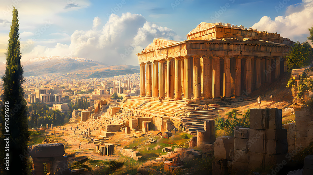 Obraz premium Baalbek in daylight baalbek an ancient city in Ancient Greece. Illustration