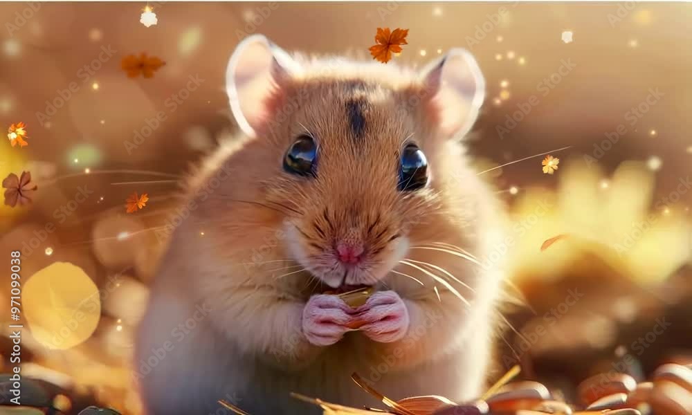 Happy hamster nibbling on a sunflower seed, hyperrealistic Video Happy hamster nibbling on a sunflower seed, hyperrealistic Video