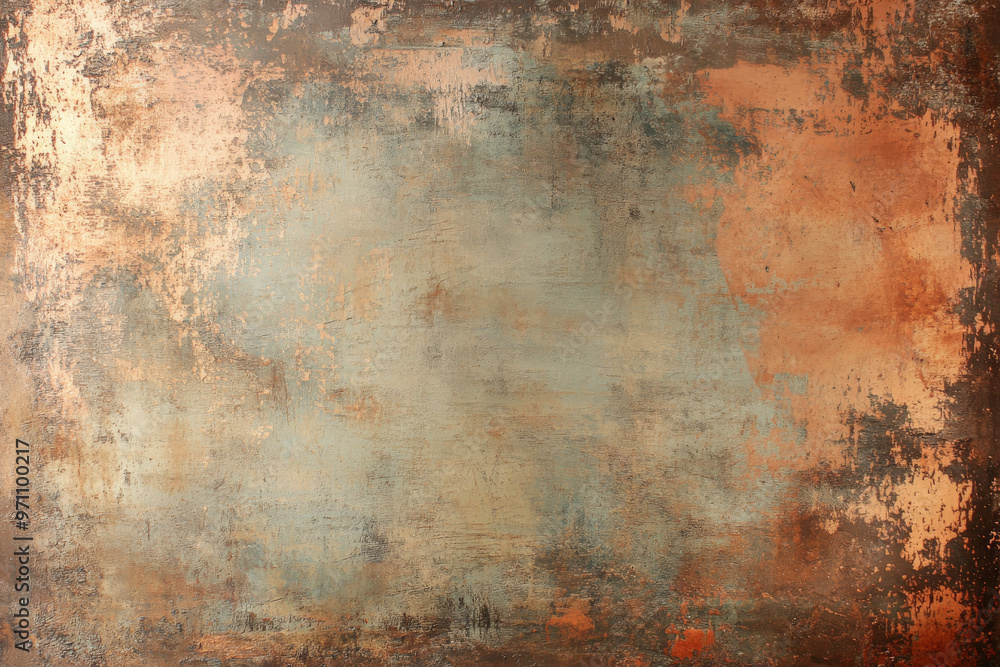 A grunge wall texture in faded copper, with a distressed finish, featuring patches of rust and rough cracks. A grunge wall texture in faded copper, with a distressed finish, featuring patches of rust and rough cracks.