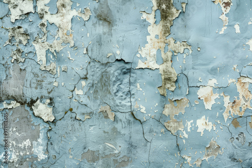 Obraz na płótnie A grunge wall texture in pale blue, featuring heavy weathering, water stains, and chipped paint. w salonie