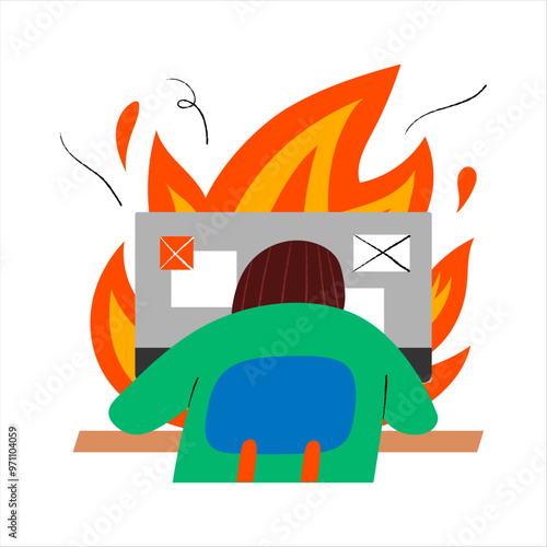 The back view of a person working diligently, like a fiercely burning flame
