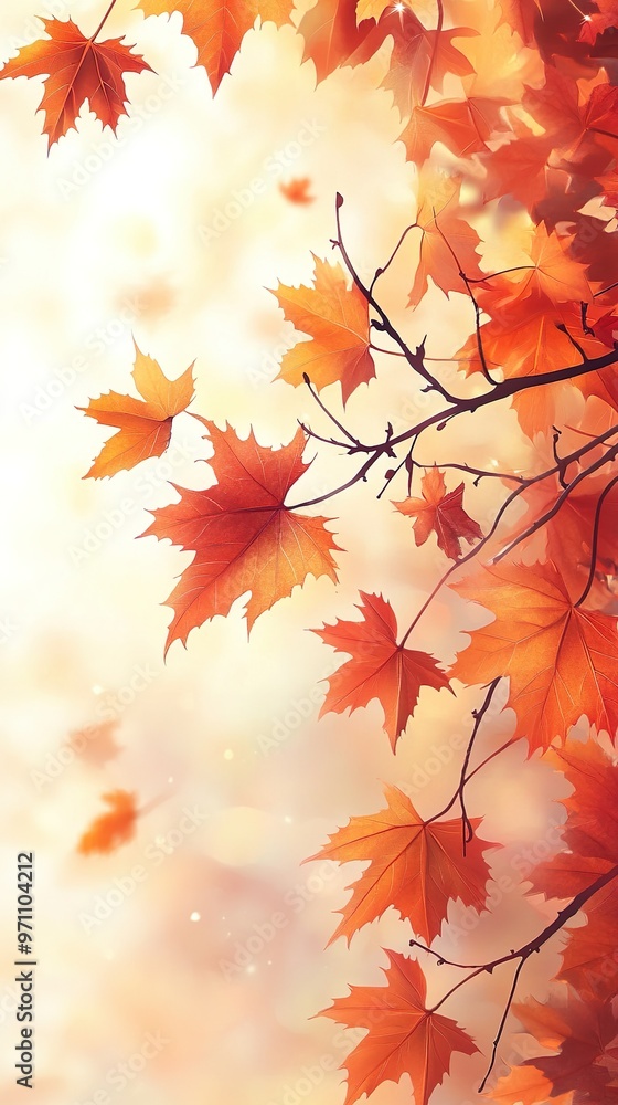 Rich orange fall leaves floating gracefully in a seasonal autumn background Rich orange fall leaves floating gracefully in a seasonal autumn background