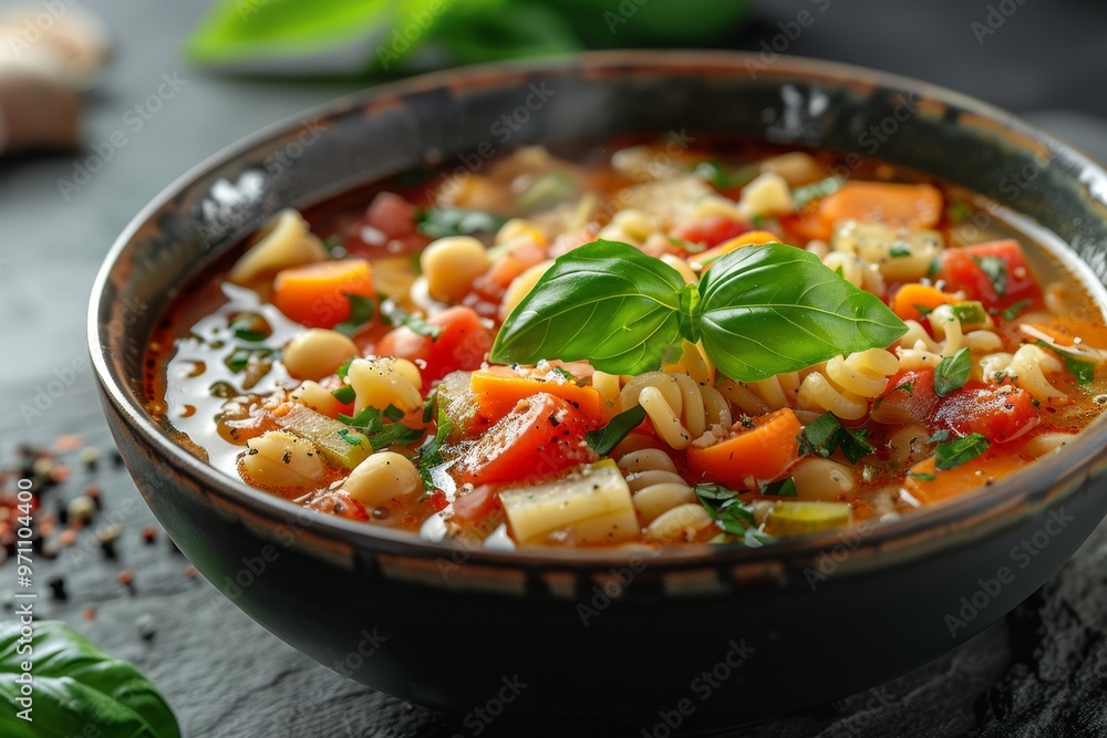 Italian minestrone soup with fresh vegetables and pasta Italian minestrone soup with fresh vegetables and pasta