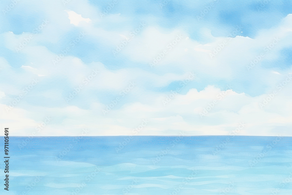 Obraz premium Serene watercolor ocean horizon sky png paint texture overlay, transparent background