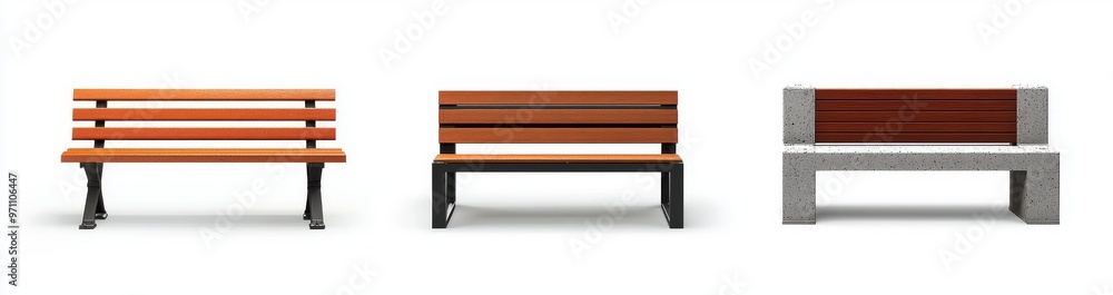 Various style designs of park or outdoor waiting benches isolated with transparent backgrounds Various style designs of park or outdoor waiting benches isolated with transparent backgrounds