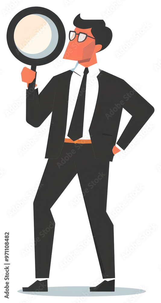 PNG Businessman with magnifying glass PNG Businessman with magnifying glass