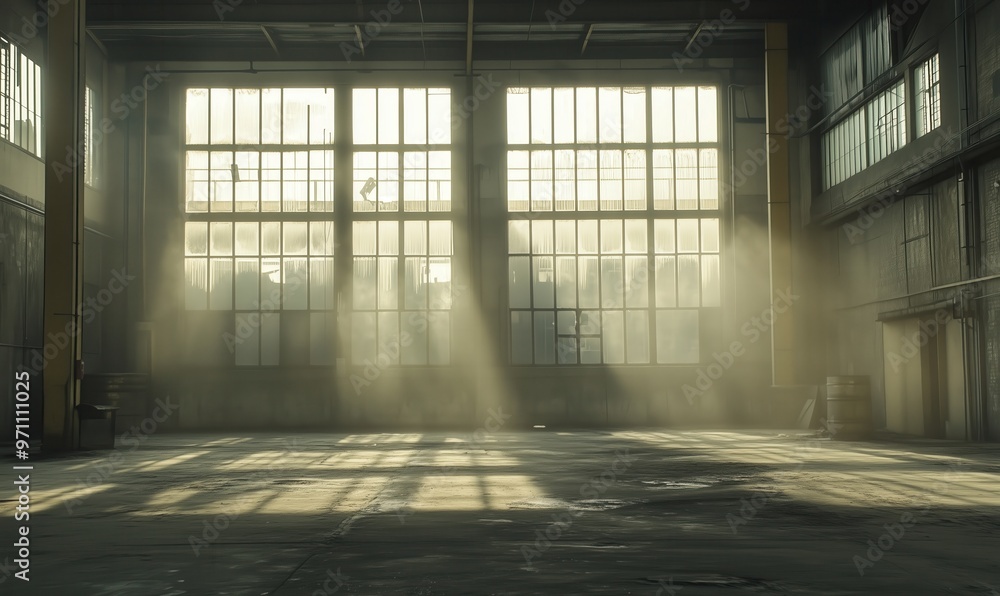 A large, empty room with a lot of windows. The room is very dark and the windows are letting in a lot of light A large, empty room with a lot of windows. The room is very dark and the windows are letting in a lot of light