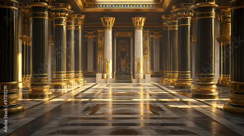 Interior of a royal palace castle of egyptian empire in ancient times background. interior of castle, beautiful royal palace black and gold marble, luxury. generative ai. Roman Empire. Illustration photo