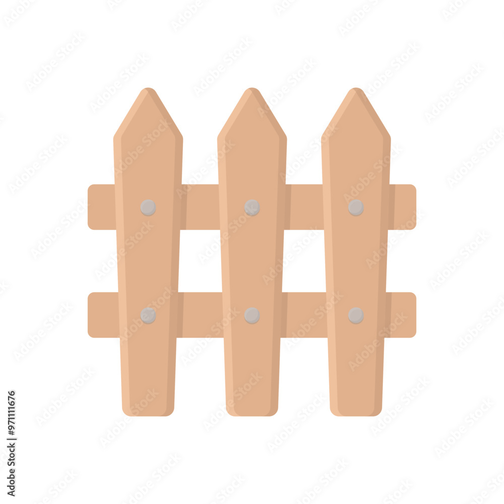 Wooden classic fence in cartoon style on a white isolated background. Part of the fencing of the farmhouse area Wooden classic fence in cartoon style on a white isolated background. Part of the fencing of the farmhouse area