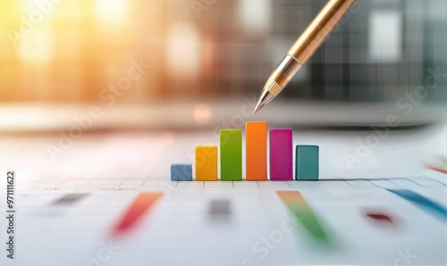 A close-up view of colorful bar graphs indicating growth and performance, perfect for business and finance visuals.