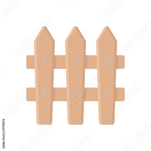 Wooden classic fence in cartoon style on a white isolated background. Part of the fencing of the farmhouse area