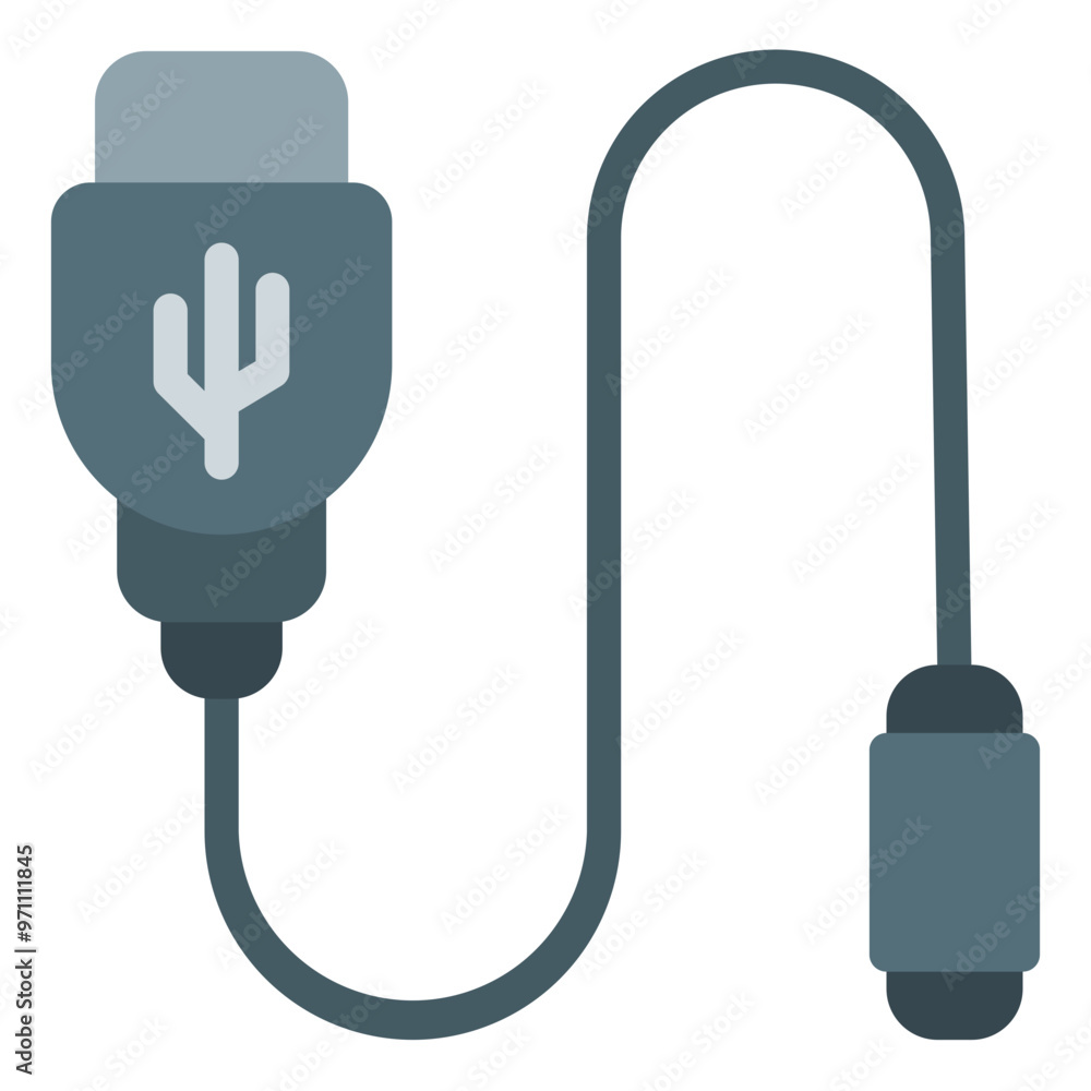 USB Cable Icon in Flat Style USB Cable Icon in Flat Style