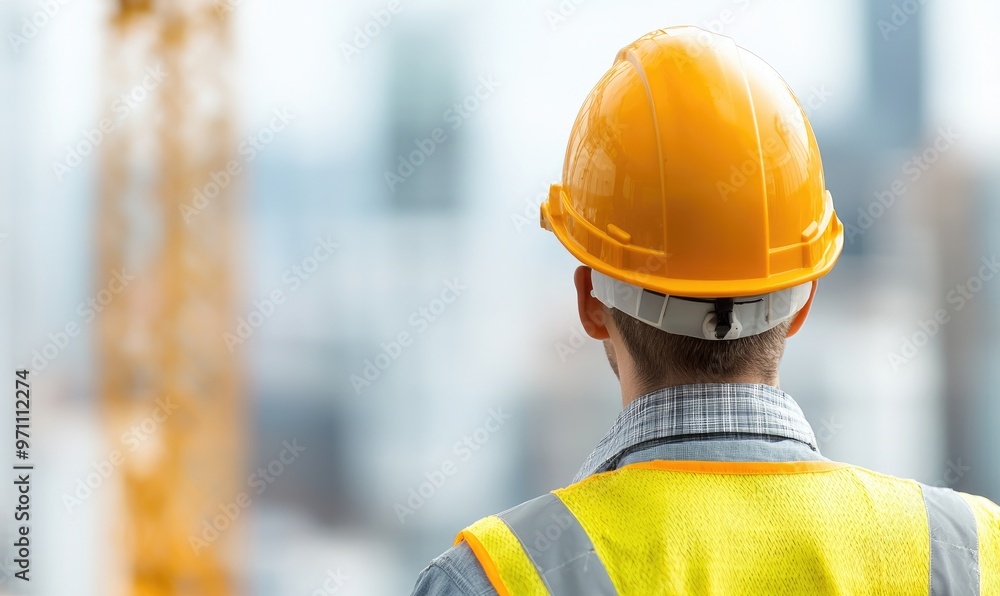 A construction worker in a safety vest and hard hat observes the building site, showcasing dedication and professionalism. A construction worker in a safety vest and hard hat observes the building site, showcasing dedication and professionalism.